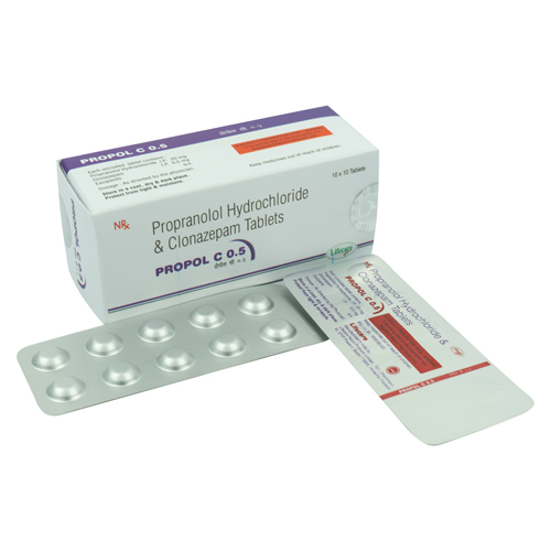 Propranalol 20 mg + Clonazepam 0.25, 0.5 mg Tablets